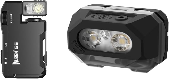 WUBEN G5 Rechargeable EDC Flashlight, 400 Lumens Dual Light Sources Mini Flashlight with RGB Light Bundle H4 LED Headlamp Rechargeable, 800 Lumens Super Bright