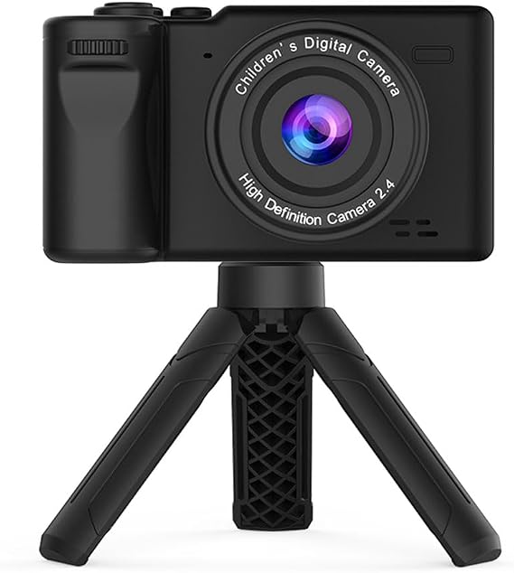 Andoer 1080P Kids Digital Camera with Tripod Mini Video Camera for Kids 12MP 2.4 Inch IPS Screen Built-in Battery with Neck Strap Mini Desktop Tripod Birthday for Boys Girls, Black