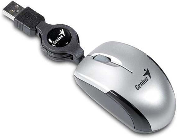 Genius Micro Traveller Laptop Optical Mouse with Scroll Wheel USB 1200 DPI 3 Buttons with Rollable Cable 74 mm Silver