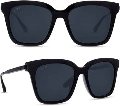DIFF Bella Designer Oversized Square Sunglasses for Women | UV400 Polarized Protection | Black Frame