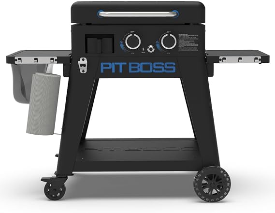 Pit Boss 2-Burner Propane Gas Non-Stick Ceramic Coated Rust-Resistant Portable Lift-Off and Stationary Griddle Grill with Hard Cover, 421-Sq. In. (23" L x 18" W) Cooking Space, 26,000 BTU, Black