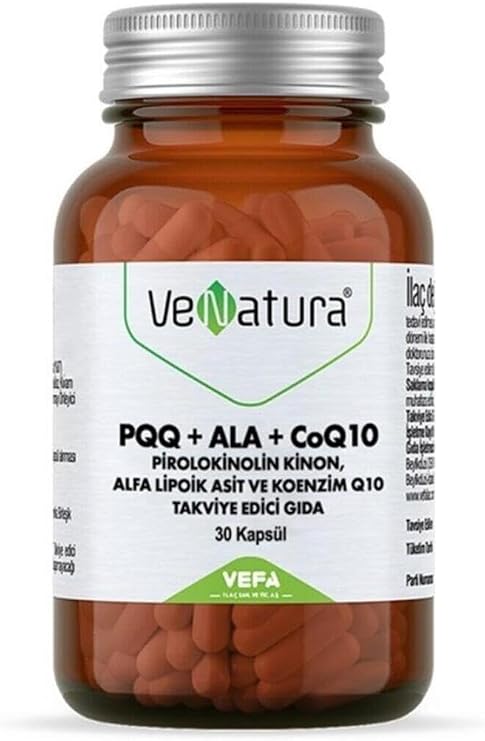 VeNatura PQQ + ALA + CoQ10, Pirolokinolin Kinon, Alfa Lipoik Asit ve Koenzim Q10 Takviye Edici Gıda, 30 Kapsül