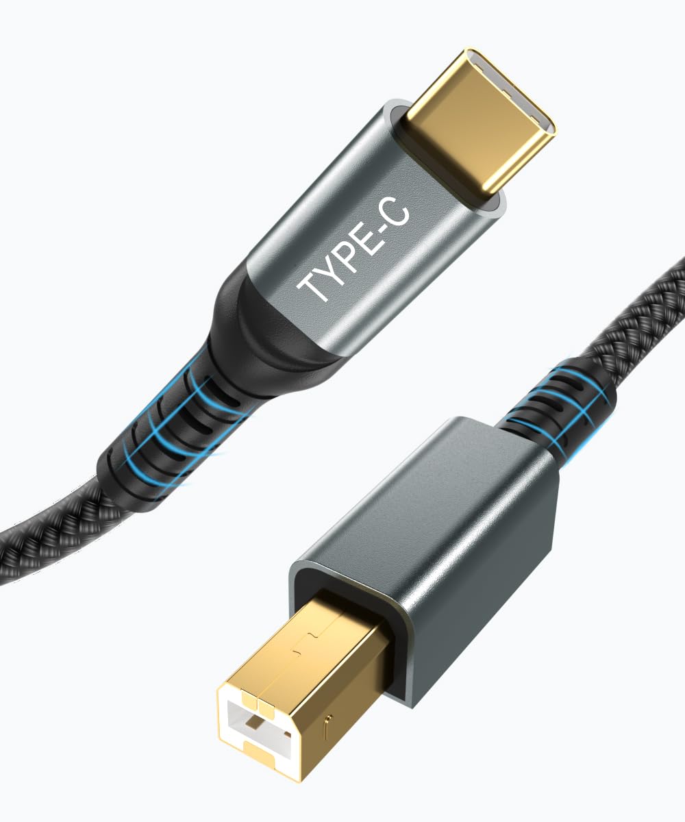 USB C Printer Cable - 6 FT Nylon USB C Printer Cord for MacBook ProAir, USB C MIDI Cable Compatible with Yamaha Piano MIDI Keyboard, DAC, DJ Controller for iPad Pro - Fast and Stable Data Transfer