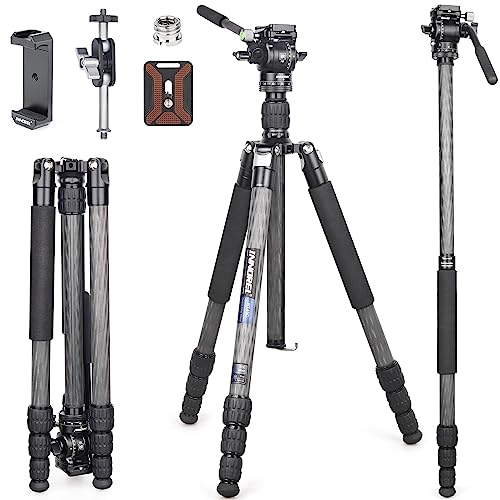 INNOREL RT45CF10 Portable 10 Layers Carbon Fiber Tripod Professional Travel Compact Lightweight Tripod Monopod for DSLR Camera Camcorder with Mini Damping Fluid Video Head Magic Arm Phone Clip