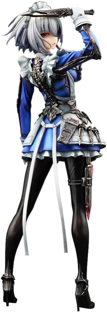Sakuya Izayoi Figure Statue, 26cm Fighting Pose Maid Style Original Painting Figure Sakuya Izayoi Statue Model Handmade Collectible Desktop Decoration Gifts