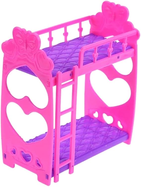 1pc Doll House Furniture Double Bed Frame Plastic Bunk Bed Bedroom Furniture Bed Set for Kelly Dolls Dollhouse Pink and Purple 3.5 Inches, Dolls House Furniture, Bedroom Furniture,