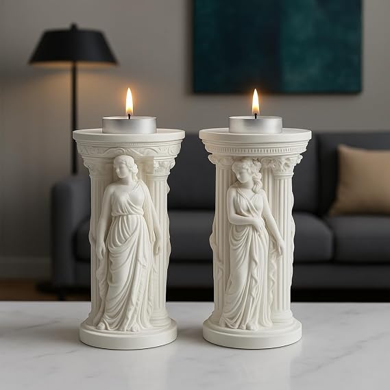 Mireva - Ancient Greek Sculpted Candle Holder – Column Design Handmade Decorative Candle Holder – Stylish Home & Office Accessory
