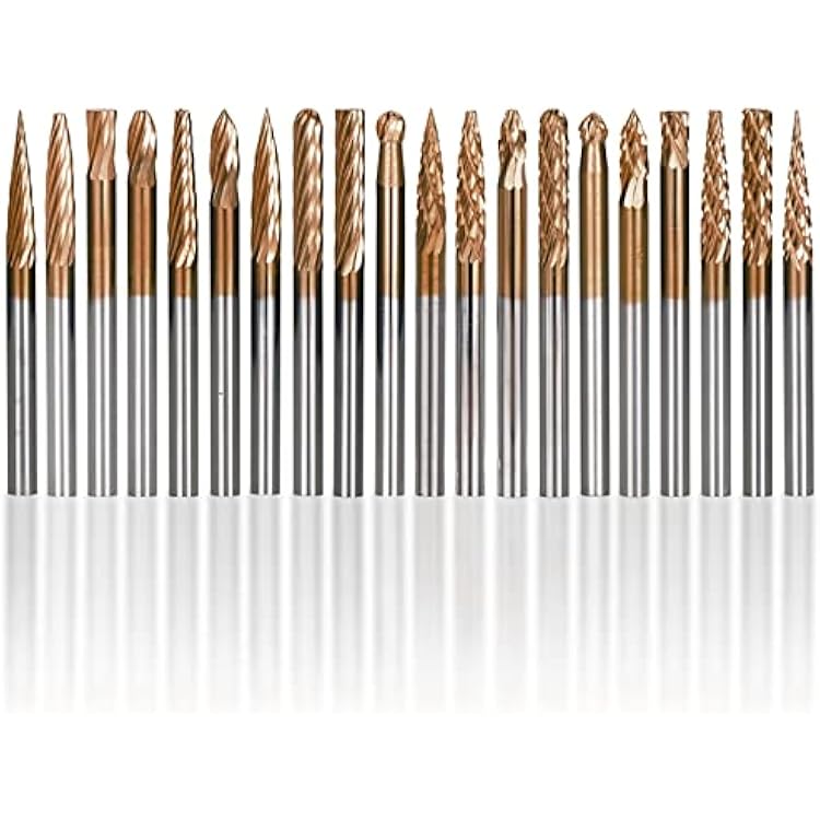 20pcs TiCN Coated Carbide Burr Set, 3mm Shank Double Cut Solid Carbide Tungsten Rotary Burrs Die Grinder Bits for Carving Polishing Engraving Drilling