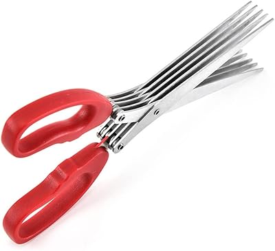 MagiDeal Shredder Scissors Multipurpose Multi-Blade Cutting Shears with Stainless Steel 5 Blades Red