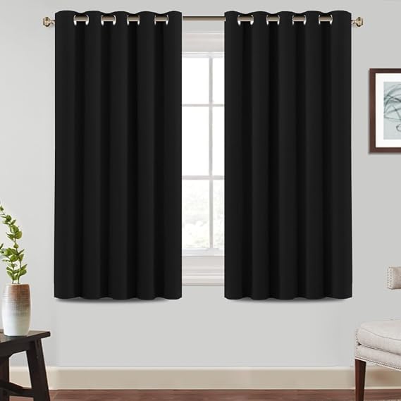 BellaHills 100% Blackout Curtains for Bedroom Thermal Insulated Blackout Curtains Heat  Light Blocking Eyelet Curtains for Living Room with Black Liner 2 Panels, 66 x 54 Inch, Black