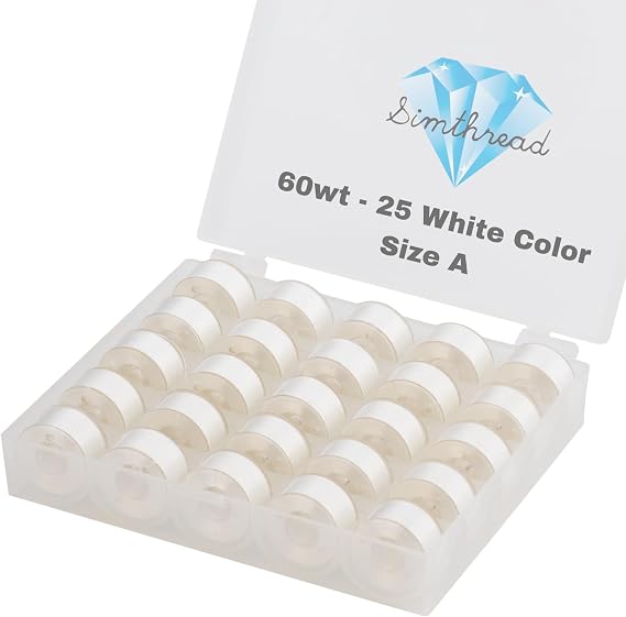 Simthread 25pcs Size A SA156 60WT Prewound Bobbin Thread - White