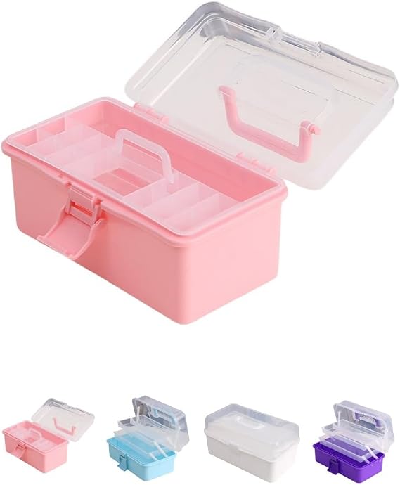 Tool Box, Tool Box, Toolbox, Tool Storage, Foldable, Case with Handle, Large Capacity, Accessory Storage Case, Transparent, Multifunctional Tool Box Purple, Large, Small, Pink