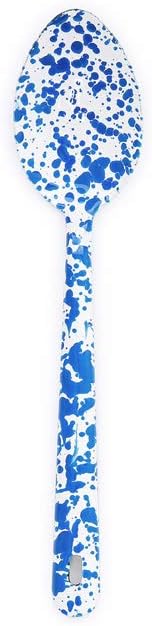Enamelware Spoon, 12 inch, Blue/White Splatter (Single)