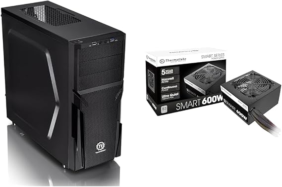 Thermaltake Versa H21 ATX Mid Tower Case and 600W 80 Plus Certified Active PFC Power Supply Computer Case and PSU Bundle