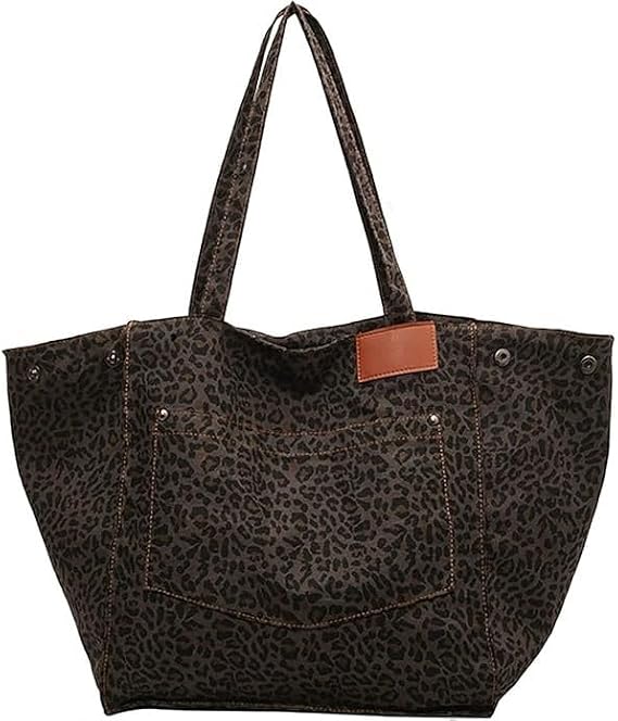 BelleVive Leopard Print Handbag Large Tote Bag Ladies Canvas Bag Brown
