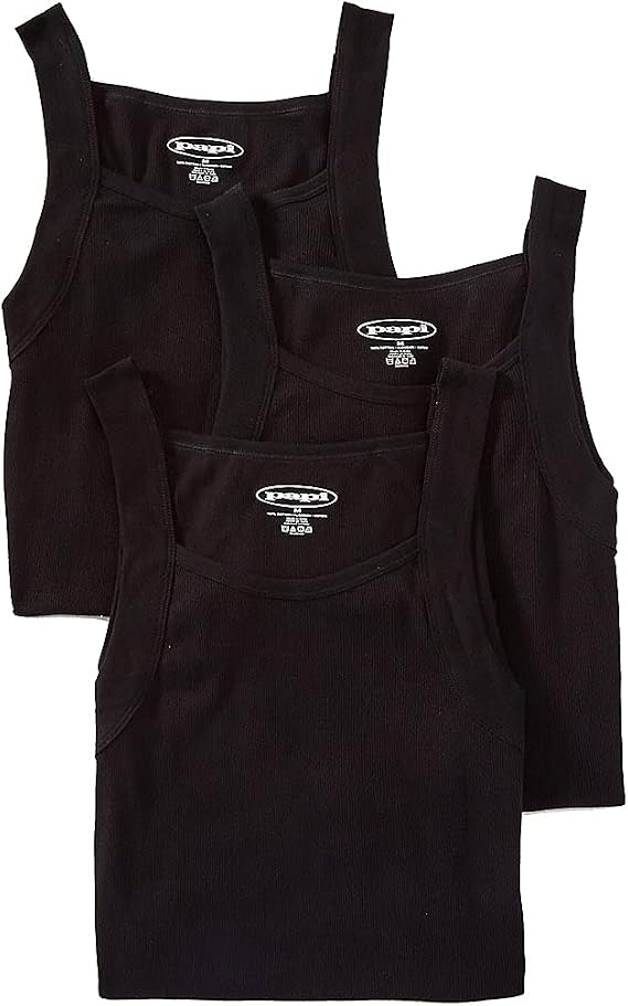 Papi Men's 3-Pack Cotton Square Neck Undershirt Tank Top