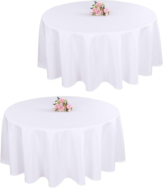White Round Table Cloths 90 Inch White Polyester Table Cloths 2 Packs Wrinkle Resistant and Washable Tablecloth Polyester Fabric Table Cloth Round Cover for Party Wedding Banquet