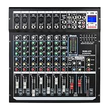 Dj Mixers 8 Channel Audio Mixer Sound Board with Bluetooth, Usb Audio Interface with 48V Phantom Power Sounds Mixer Board with FX Reverb Delay Effect for Streaming