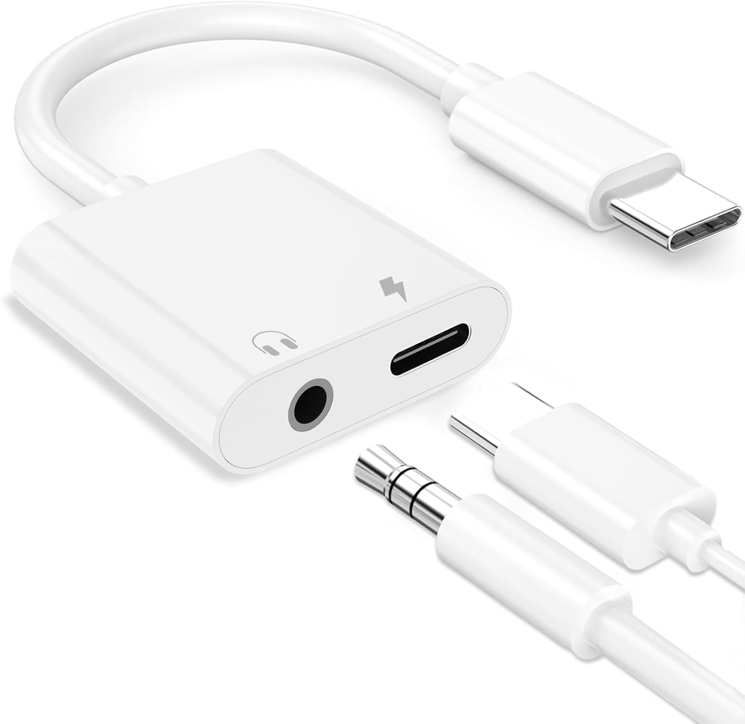 USB C to 3.5mm Jack, 2 in 1 Aux to USB C Earphone Adapter with 3.5mm Audio and Type C Charge Port, Hi-Fi Sound Quality & Fast Charging, Fit for iPhone 171615, iPad, and More Type C Devices