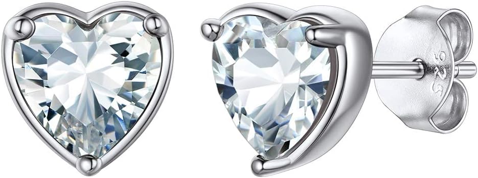 Silvora Birthstone Stud Earrings For Women Sterling Silver Earrings For Women Heart/Round/Princess Cut Shape Birthstone Earrings Gifts For Mother