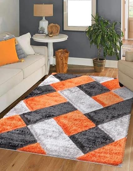 Multi Colored Shaggy Rugs Large Area Rugs for Living Room Bedroom Soft Thick Pile Modern Shimmer Shaggy Rugs Floor Mats (Orange, 60 x 110 cm)