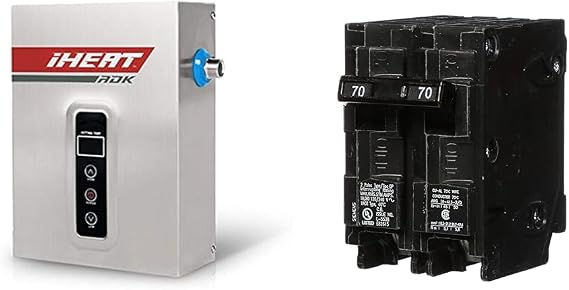 Tankless S-16 240V 66A 16KW Stainless Steel Enclosure 7.2" by 11" by 3" 1/2"CPT 36' AWG#8 Electric Water Heater, 7.5 lb & SIEMENS Q270 70-Amp Double Pole Type QP Circuit Breaker, black