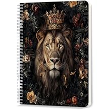 Spiral Notebook,Double-Wire Spiral College Lined Journal Notebook for Study and Notes,100 Pages,5.71x 8.26 in - Lion in an Oil painted Royal themed Scene