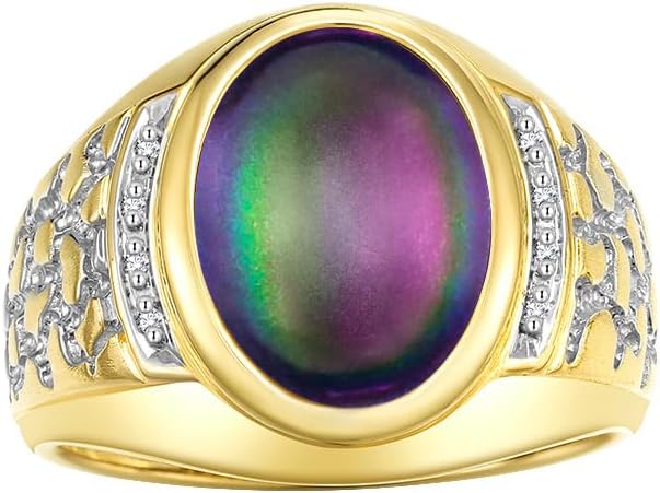 Rylos Men's Nugget Ring in Yellow Gold Plated Silver Cabochon Gemstone and Diamonds in Sizes 8-13.