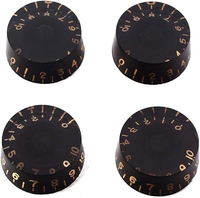 Alnicov 4PCS Guitar Contral Knobs,Black Clear Knobs With Gold Word Electric Guitar Bass Top Hat Knobs Speed Volume Tone Control Knobs