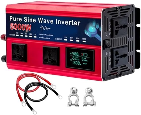 24v to 110v,5000W Pure Sine Wave Inverter, Small Home Power Inverter 12V 24V 48V 60V 72V to 110V 220V AC Converter for RV, Truck, Outdoor with 5 AC Outlets LCD Display