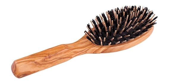 Redecker Wild Boar Bristle/Maple Pin Olivewood Hairbrush, 8-1/2-Inches