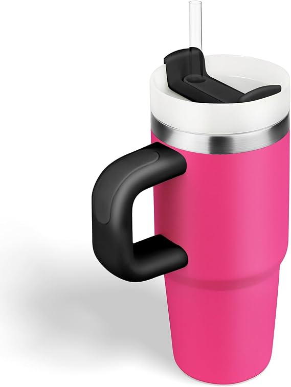 14 oz Tumbler with Handle and Straw, Small 14oz Coffee Cup with Lid and Straw Stainless Steel Tumblers, Outdoor Sports Travel School Gift cup(BarbieBlack)