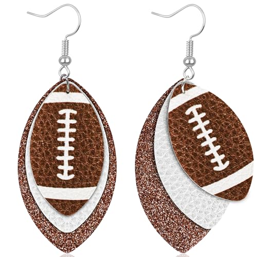 FULLIVE Football Earrings, Leather Game Day Earring, Brown Game Day Dangle for Women, Football Jewelry Costume Accessories