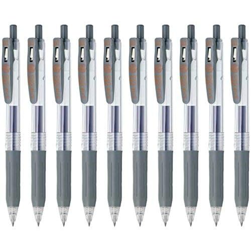 Zebra Sarasa Clip 0.3 Retractable Gel Ink Pen, Rubber Grip, 0.3mm, Gray Ink, Value Set of 10