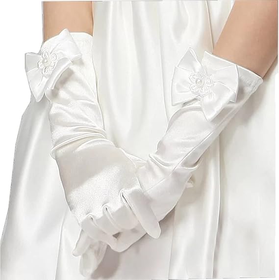 haozaikeji Princess Long Gloves Full Finger Elbow Glove Bowknot Stretchy Satin Costume Mitten Party Show Dress Handwear