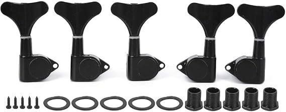 Bass Tuning Pegs 5 String Tuners Machine Heads 2L3R Enclosed Alloy for Electric Acoustic Bass Guitar Replacement Parts(Black)
