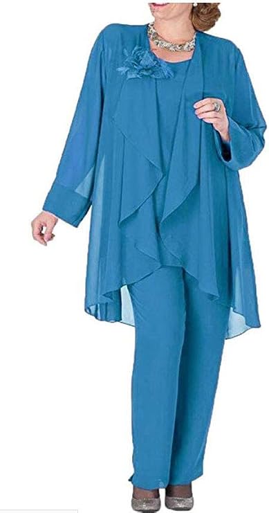 Women's Plus Size Chiffon Pants Suit 3 Pieces Dress Suit for Mother of The Bride Evening Gowns Outfit