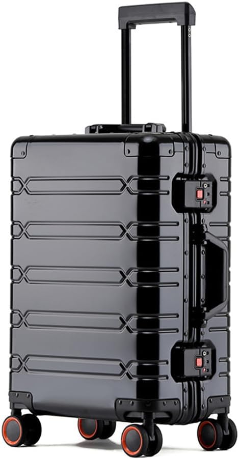 Aoun All Aluminum Zipperless Carry On Luggage with Wheels and Lock, Airline Approved Hardshell All Metal Luggage Checked Suitcase, Hardside Suitcase Rolling Case for Business Travel (Black, 28 inch)