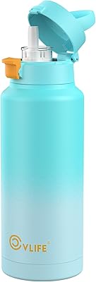 CVLIFE Insulated Stainless Steel Water Bottle with Straw for Sports and Travel, BPA-Free Sports Water Bottle, 32 oz, Summer Blue