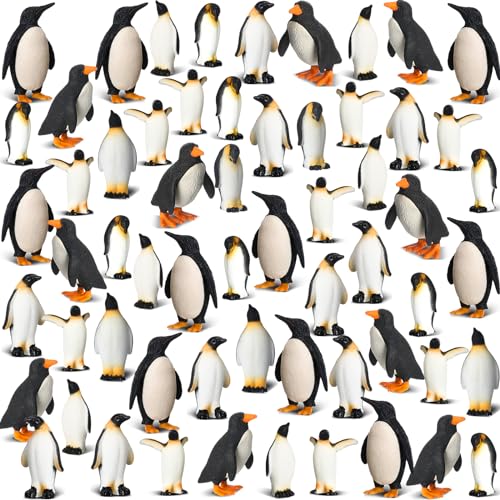 Poen 60 Pcs Penguin Figurines Miniature Realistic Penguin Figures Cute Resin Antarctic Animal Penguin Winter Cake Toppers Decorations for Boy Girl Birthday Gift Party Favors