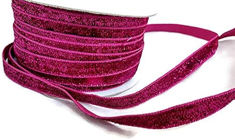 Magenta Pink Glitter Velvet Ribbon - 5 Yards - 3/8in
