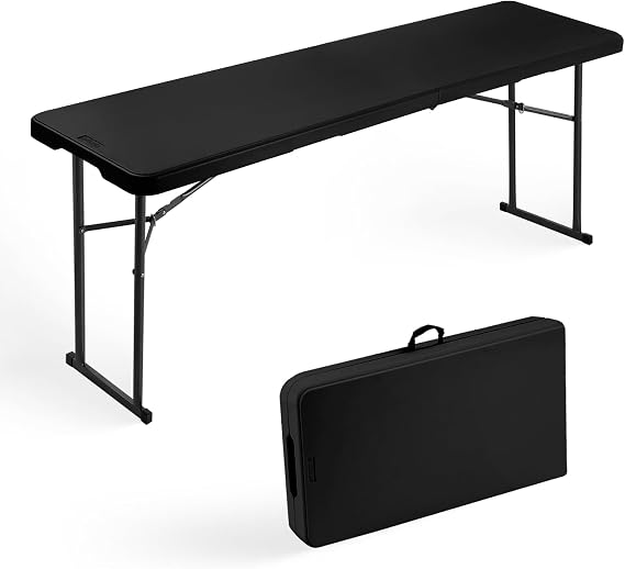Byliable Folding Table 6FT Narrow Portable Plastic Heavy Duty Table, Black