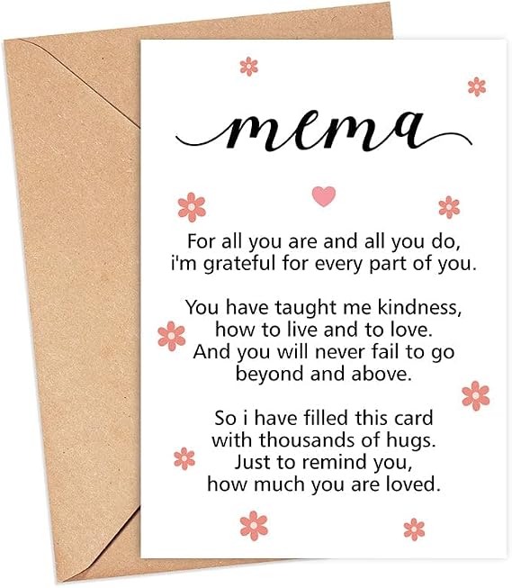 Mema Poem Mothers Day Card From Daughter - Cute Mother Day Card Mum - Happy Mothers Day Cards - Amazing Mother Gift - Special Mothers Birthday Card - Gift For Mema Card