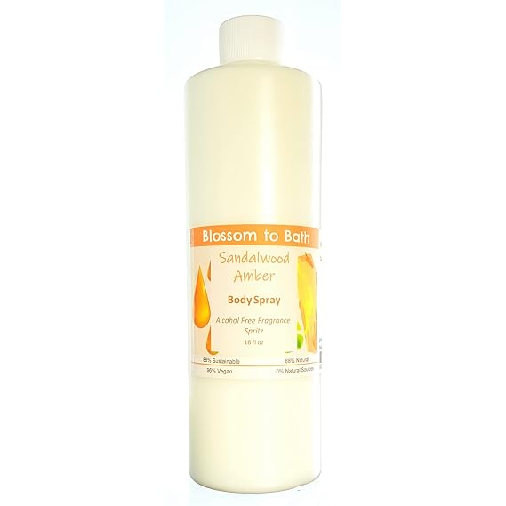 Blossom to Bath Sandalwood Amber Body Spray - 16 oz refill (16 Ounce) - Phthalate Free Fragrance - Energizes Skin with a Woodsy Warm Scent