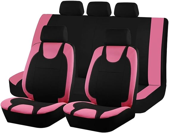Bittwee Car Seat Covers Full Set, Polyester Washable Seat Protector, Pink