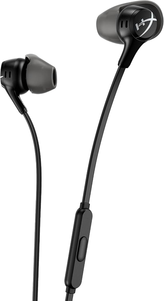 HyperX Cloud Earbuds II 14mm Drivers, Four Eartips, Hard-Shell Carrying Case, Low-Profile 90 Plug, 3.5mm Plug, Built-in Microphone, Multi-Function Button, PC, Mobile, Nintendo Switch Black