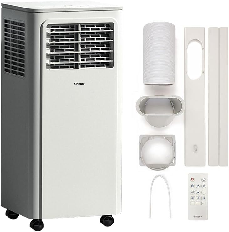 Shinco Portable Air Conditioner, 9000 BTU 2,6kW, Cooling, Dehumidifier, Fan, Sleep Mode, For Max 18㎡, Remote Control, 24h Timer, Window Kits [Energy Class A] [Energy Class A]