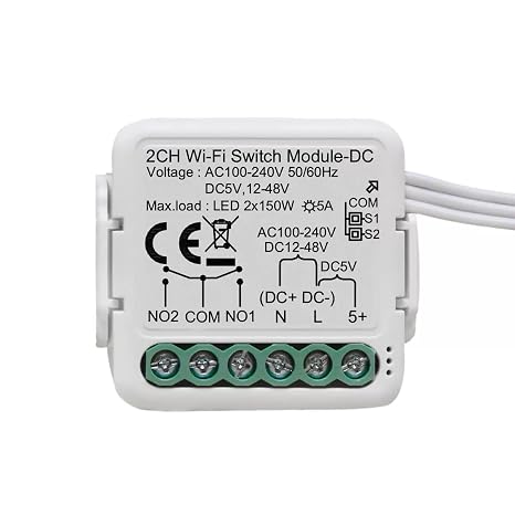 Tuya Smart Life app Dry Contact WiFi Relay Switch Module,2 Channel DC 5V 12/24V AC 100-240V,Compatible with Alexa Google Home