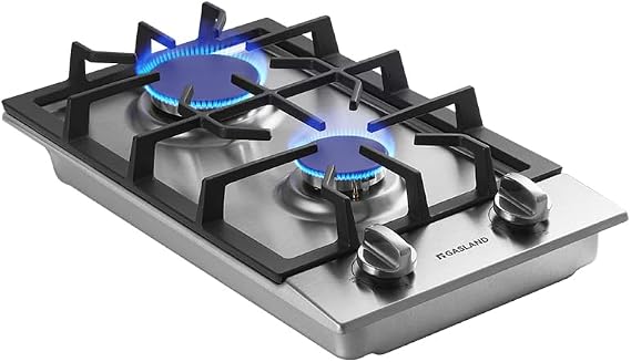 GASLAND 12 Inch Gas Cooktop 2 Burners GH30SFA Built-in Propane Stainless Steel Stove Top with Thermocouple Protection, LPG/NG Convertible Dual Fuel Natural Gas Hob, Stainless Steel