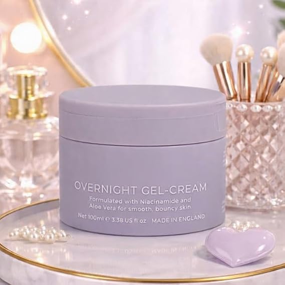 Overnight Gel Cream 100ml – Night Moisturiser with Niacinamide & Aloe Vera – Hydrating Soothing Face Cream with Mini Spatula – Lightweight Sleeping Treatment